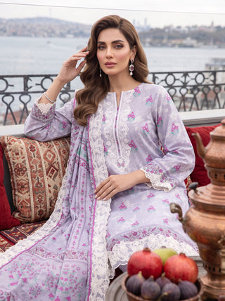 03 Piece Unstitched Printed Embroidered Komal Lawn
