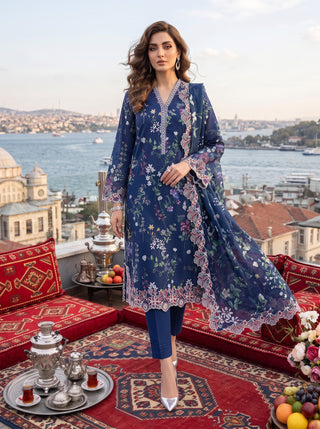 03 Piece Unstitched Printed Embroidered Komal Lawn