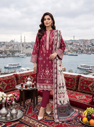 03 Piece Unstitched Printed Embroidered Komal Lawn