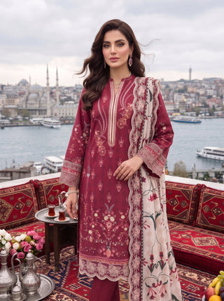 03 Piece Unstitched Printed Embroidered Komal Lawn