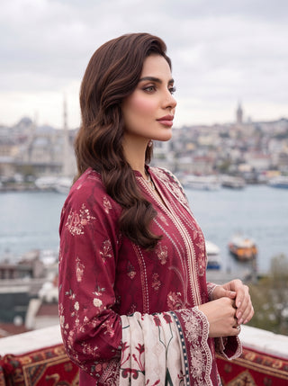 03 Piece Unstitched Printed Embroidered Komal Lawn