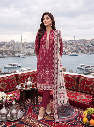 03 Piece Unstitched Printed Embroidered Komal Lawn