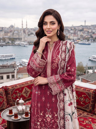 03 Piece Unstitched Printed Embroidered Komal Lawn