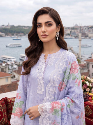 03 Piece Unstitched Printed Embroidered Komal Lawn