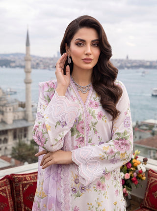 03 Piece Unstitched Printed Embroidered Komal Lawn