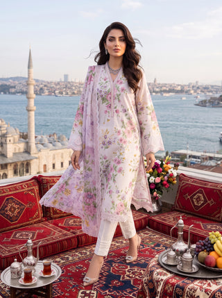 03 Piece Unstitched Printed Embroidered Komal Lawn