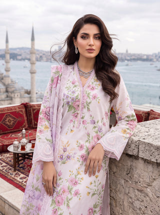 03 Piece Unstitched Printed Embroidered Komal Lawn