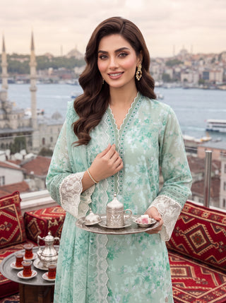 03 Piece Unstitched Printed Embroidered Komal Lawn