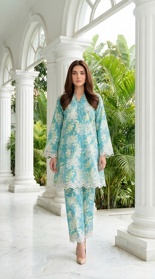 02 Piece Stitched Printed Embroidered Lawn
