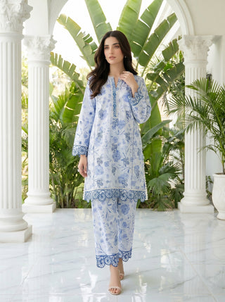 02 Piece Stitched Printed Embroidered Lawn
