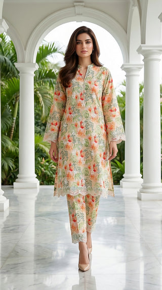 02 Piece Stitched Printed Embroidered Lawn
