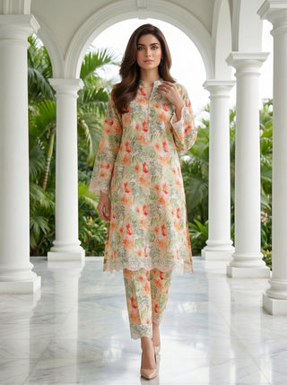 02 Piece Stitched Printed Embroidered Lawn