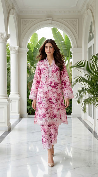 02 Piece Stitched Printed Embroidered Lawn