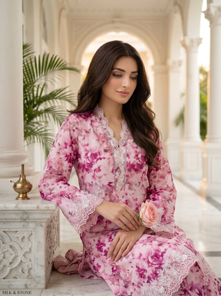 02 Piece Stitched Printed Embroidered Lawn