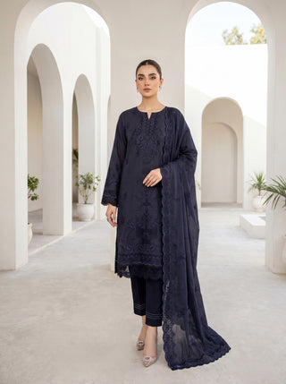 03 Piece Unstitched Monochrome Dyed Embroidered with Embroidered Lawn Dupatta