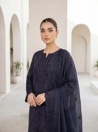 03 Piece Unstitched Monochrome Dyed Embroidered with Embroidered Lawn Dupatta