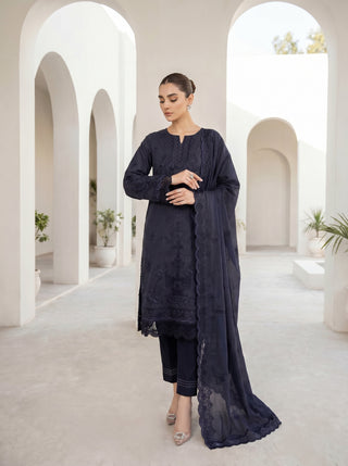 03 Piece Unstitched Monochrome Dyed Embroidered with Embroidered Lawn Dupatta