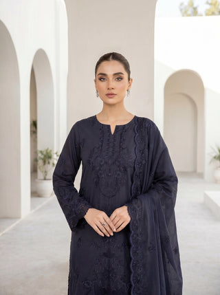 03 Piece Unstitched Monochrome Dyed Embroidered with Embroidered Lawn Dupatta