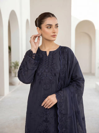 03 Piece Unstitched Monochrome Dyed Embroidered with Embroidered Lawn Dupatta