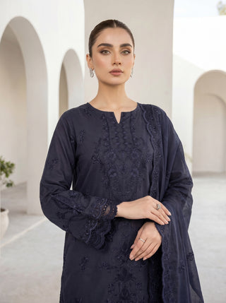 03 Piece Unstitched Monochrome Dyed Embroidered with Embroidered Lawn Dupatta