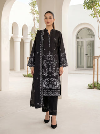 03 Piece Unstitched Monochrome Dyed Embroidered with Embroidered Lawn Dupatta