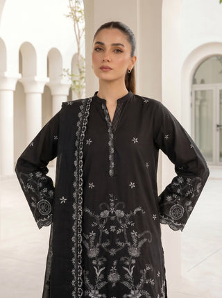 03 Piece Unstitched Monochrome Dyed Embroidered with Embroidered Lawn Dupatta