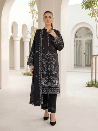 03 Piece Unstitched Monochrome Dyed Embroidered with Embroidered Lawn Dupatta