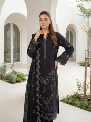 03 Piece Unstitched Monochrome Dyed Embroidered with Embroidered Lawn Dupatta
