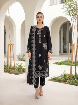 03 Piece Unstitched Monochrome Dyed Embroidered with Embroidered Lawn Dupatta