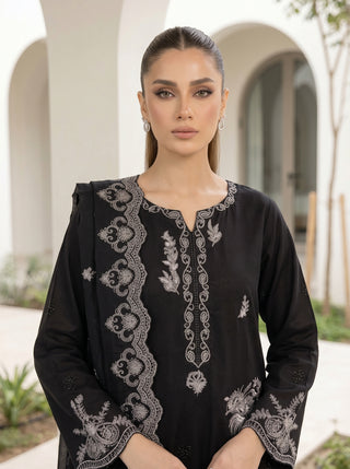 03 Piece Unstitched Monochrome Dyed Embroidered with Embroidered Lawn Dupatta