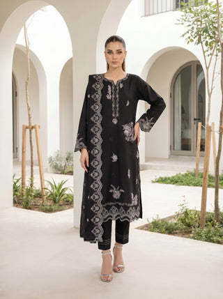 03 Piece Unstitched Monochrome Dyed Embroidered with Embroidered Lawn Dupatta