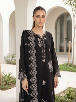 03 Piece Unstitched Monochrome Dyed Embroidered with Embroidered Lawn Dupatta