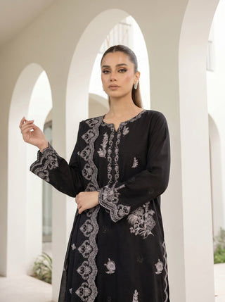 03 Piece Unstitched Monochrome Dyed Embroidered with Embroidered Lawn Dupatta