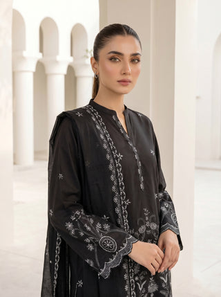 03 Piece Unstitched Monochrome Dyed Embroidered with Embroidered Lawn Dupatta