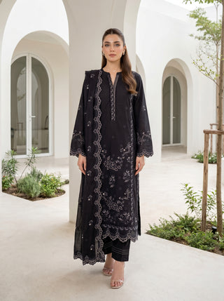 03 Piece Unstitched Monochrome Dyed Embroidered with Embroidered Lawn Dupatta
