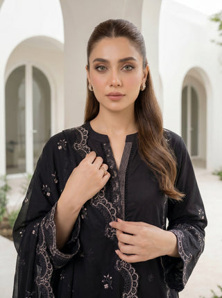 03 Piece Unstitched Monochrome Dyed Embroidered with Embroidered Lawn Dupatta