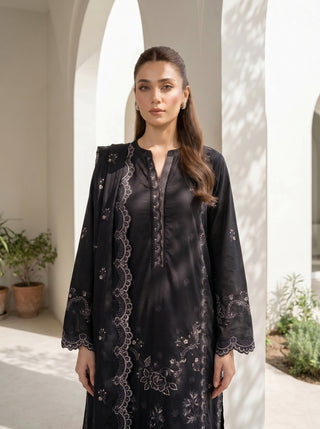03 Piece Unstitched Monochrome Dyed Embroidered with Embroidered Lawn Dupatta