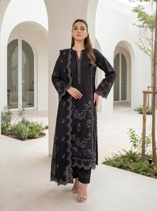 03 Piece Unstitched Monochrome Dyed Embroidered with Embroidered Lawn Dupatta