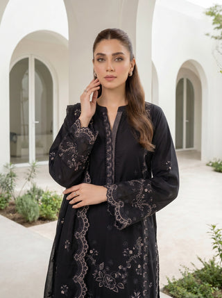 03 Piece Unstitched Monochrome Dyed Embroidered with Embroidered Lawn Dupatta