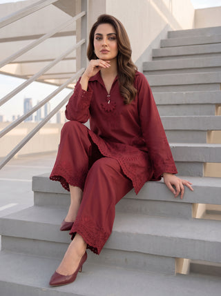 02 Piece Ready To Wear Embroidered Shirt & Trouser