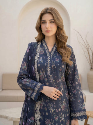 03 Piece Unstitched Printed with Embroidered Cutwork Dupatta