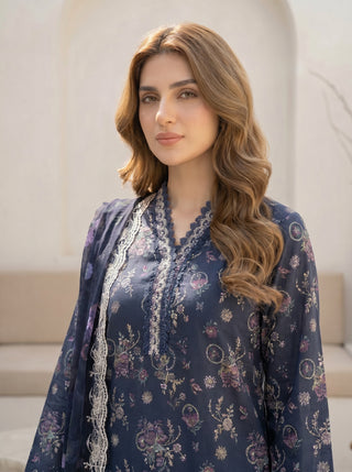 03 Piece Unstitched Printed with Embroidered Cutwork Dupatta