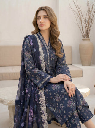 03 Piece Unstitched Printed with Embroidered Cutwork Dupatta