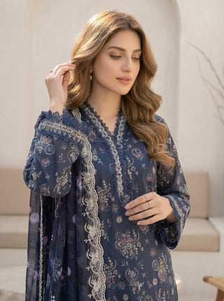 03 Piece Unstitched Printed with Embroidered Cutwork Dupatta