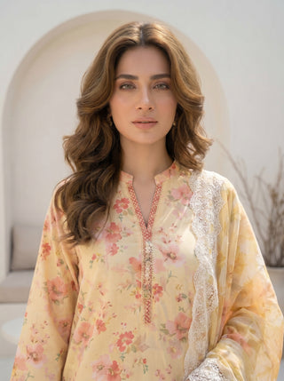03 Piece Unstitched Printed with Embroidered Cutwork Dupatta
