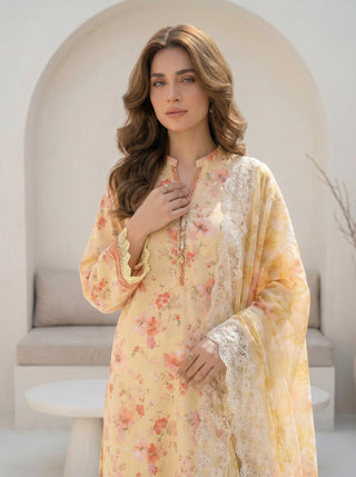03 Piece Unstitched Printed with Embroidered Cutwork Dupatta