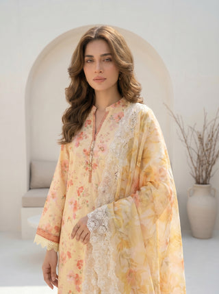 03 Piece Unstitched Printed with Embroidered Cutwork Dupatta