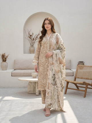 03 Piece Unstitched Printed with Embroidered Cutwork Dupatta