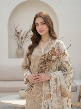 03 Piece Unstitched Printed with Embroidered Cutwork Dupatta