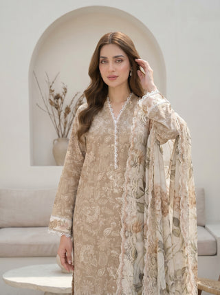 03 Piece Unstitched Printed with Embroidered Cutwork Dupatta